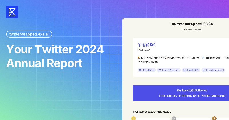 #Web #Twiiter🐦 用你的推文生成 2024 年度总结🎅 年末将至，大家都在进行年末盘点