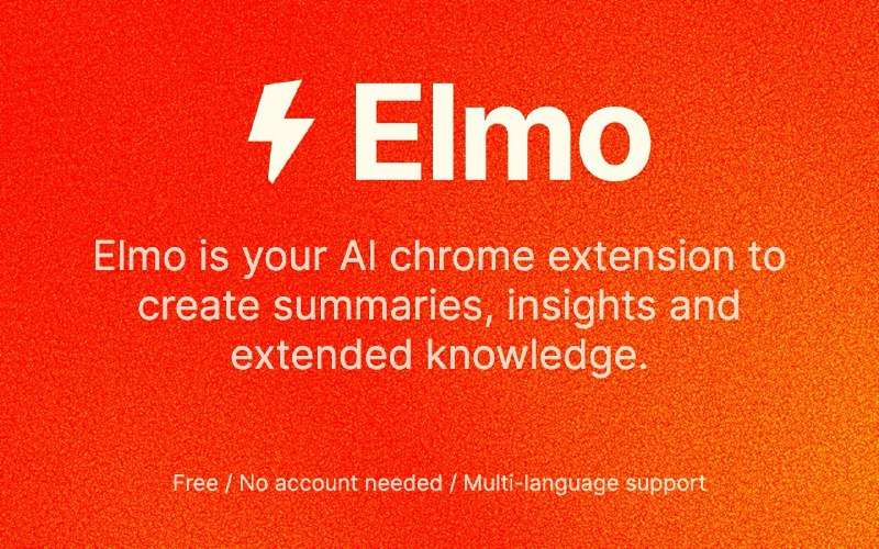 #Chrome #AI👩‍💻 免费的 AI 浏览器护航员 —— Elmo🧠 Elmo 是一款 Chrome 扩展程序，可以帮助你创建摘要并列举扩展知识