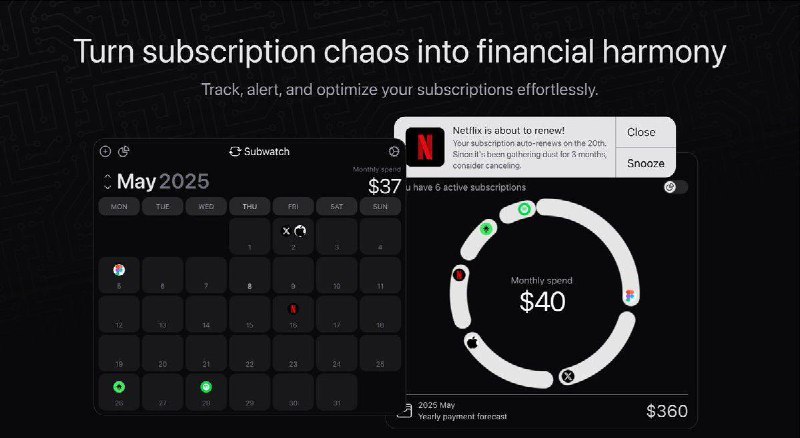 #Chrome #Raycast📺 使用浏览器来管理你的所有订阅 —— SubwatchSubwatch 是一款帮助用户管理和优化订阅服务的工具，支持自动追踪、提醒和多平台使用