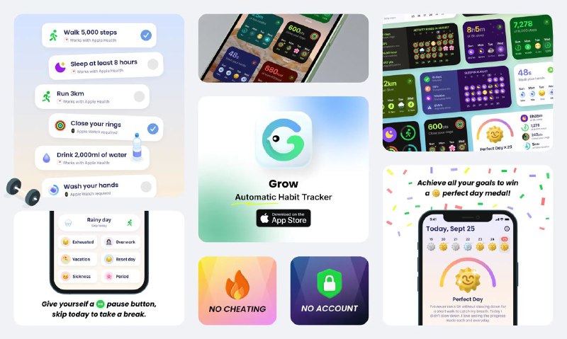 #App #iOS🏅️ Grow：精致的健康习惯追踪者💁‍♂️ 如果说最近有什么值得讨论或者潜力很大的 App 要讲，我觉得这当属 Grow 了，Grow 是一款自动习惯跟踪器，帮助你通过 Apple Health 建立长久的习惯