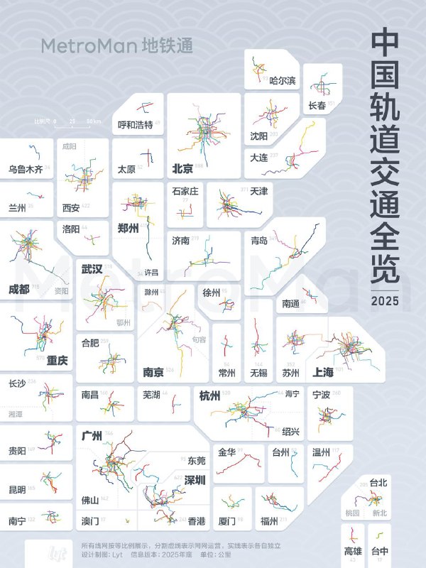#Life🚇 MetroMan 地铁通 发布了一张 2025 中国轨道交通全览图