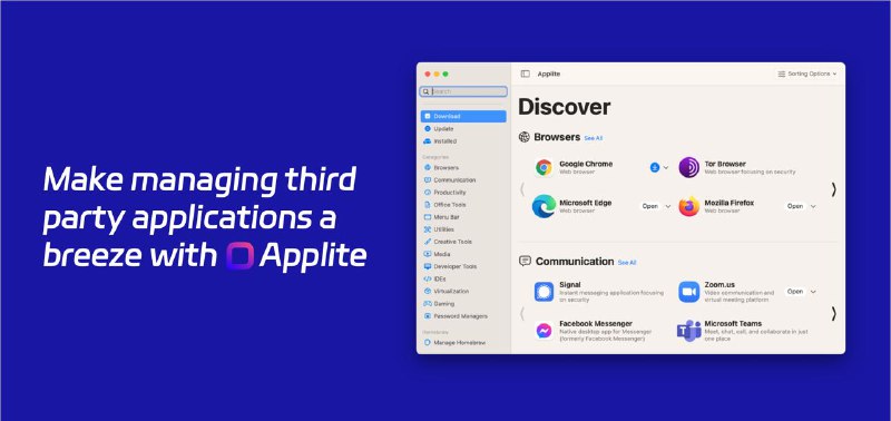 #GitHub #App #Mac🍺 界面化的 Homebrew Casks 管理工具 —— Applite🧩 Applite 是一个可以让用户通过界面化的手段来管理 Homebrew Casks 的工具，它具备如下特点：🔹 支持一键安装、更新和卸载应用程序；🔹 提供已分类的 Homebrew App 列表；🔹 支持通过软件分类或首字母进行排列；🔹 支持针对 Homebrew 服务本身进行更新🔹 支持导出和导入 Casks 列表方便备份和还原