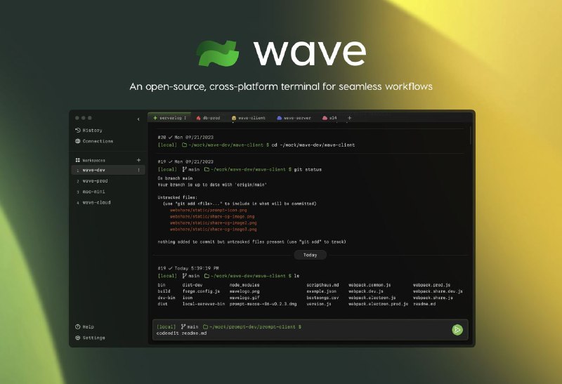 #App #GitHub🤖 开源的现代化终端 —— wave⚫️ wave 是用于无缝工作流程的现代、开源、跨平台终端